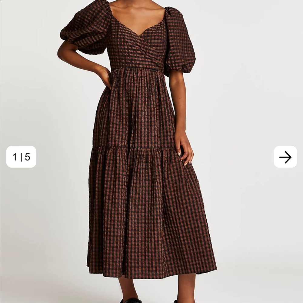 SIZE 6 & 8 River Island Brown Gingham Maxi Dress